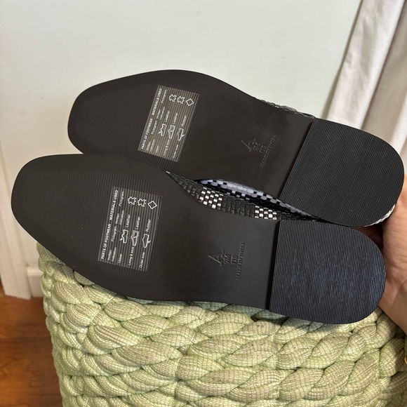 Anthropologie Maeve Black/White Leather Square Toe Woven Mary Jane Flats NWT - Picture 12 of 14